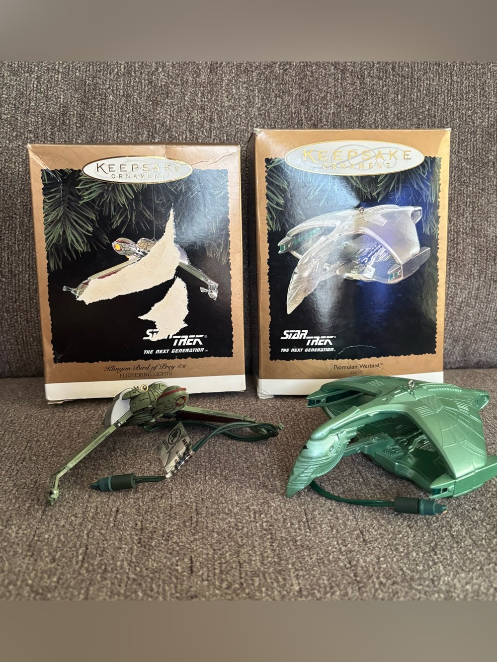 Stark Trek Hallmark Ornaments Lot 2 Romulan Warbird 1995 Bird Of Prey 1994 Vtg